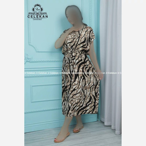 پیراهن زنانه نخی ساحلی آستین کوتاه